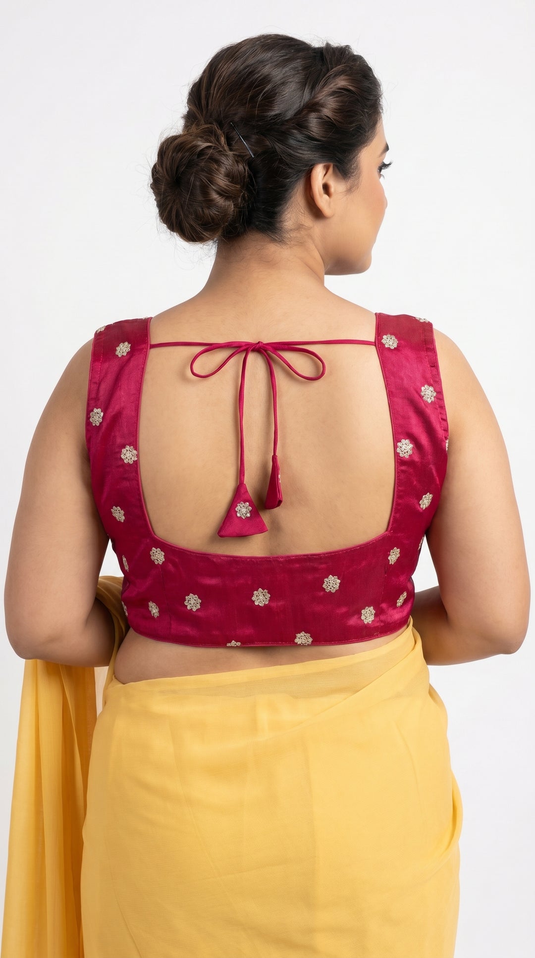 Fendi Silk Booti Blouse in Red – open back with latkans – Shree Leicester
