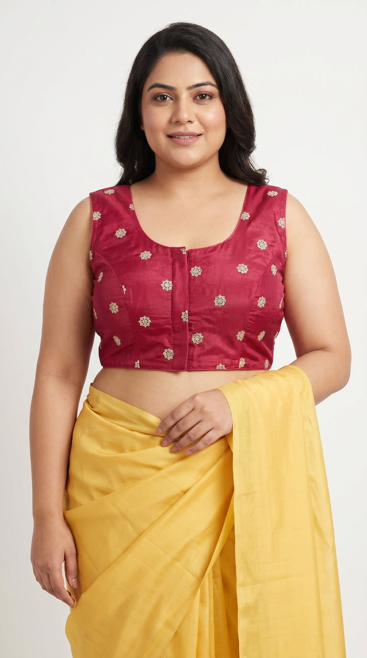 Fendi Silk Booti Blouse in Red – square neck front view – Shree Leicester