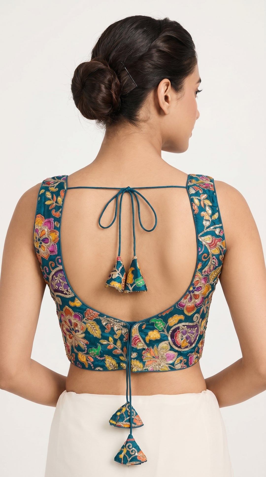 Fendi Silk Floral Sequin Blouse in Royal Blue – back with latkans – Shree Leicester