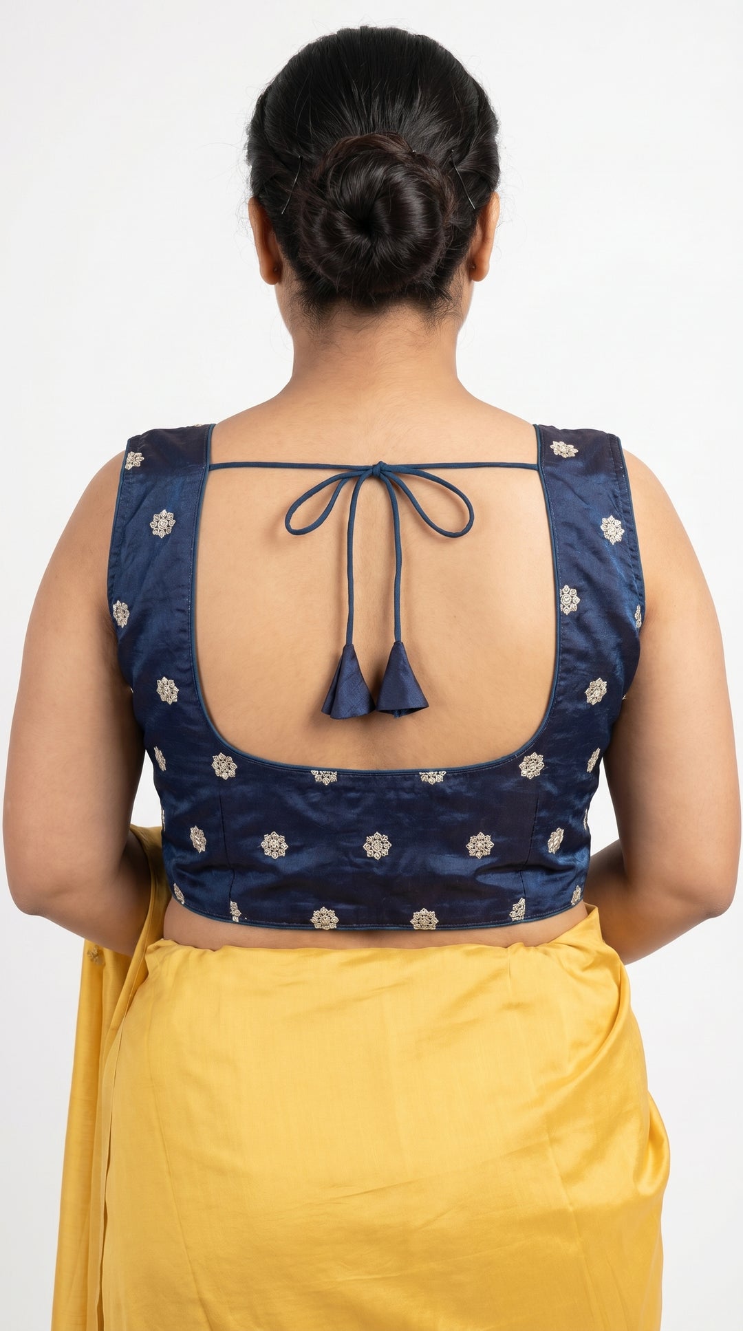 Fendi Silk Booti Blouse in Royal Blue – open back dori detail – Shree Leicester
