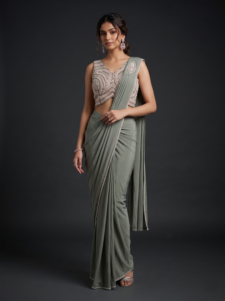 Readymade Saree Paisley Sequin Blouse
