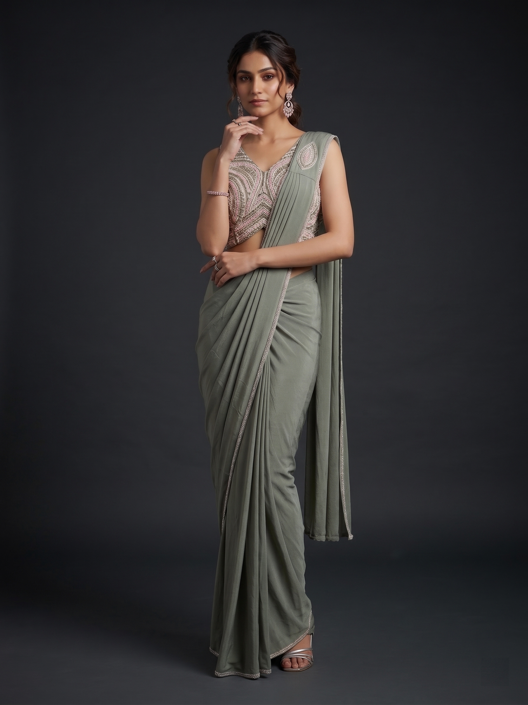Readymade Saree Paisley Sequin Blouse