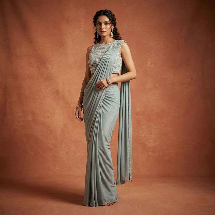 Readymade Saree with Pearl Bead Sequin Blouse