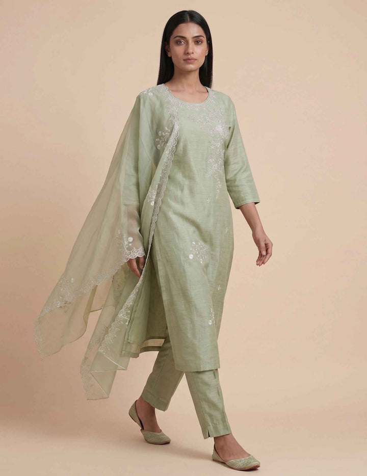 Cotton Floral Thread Kurti Set