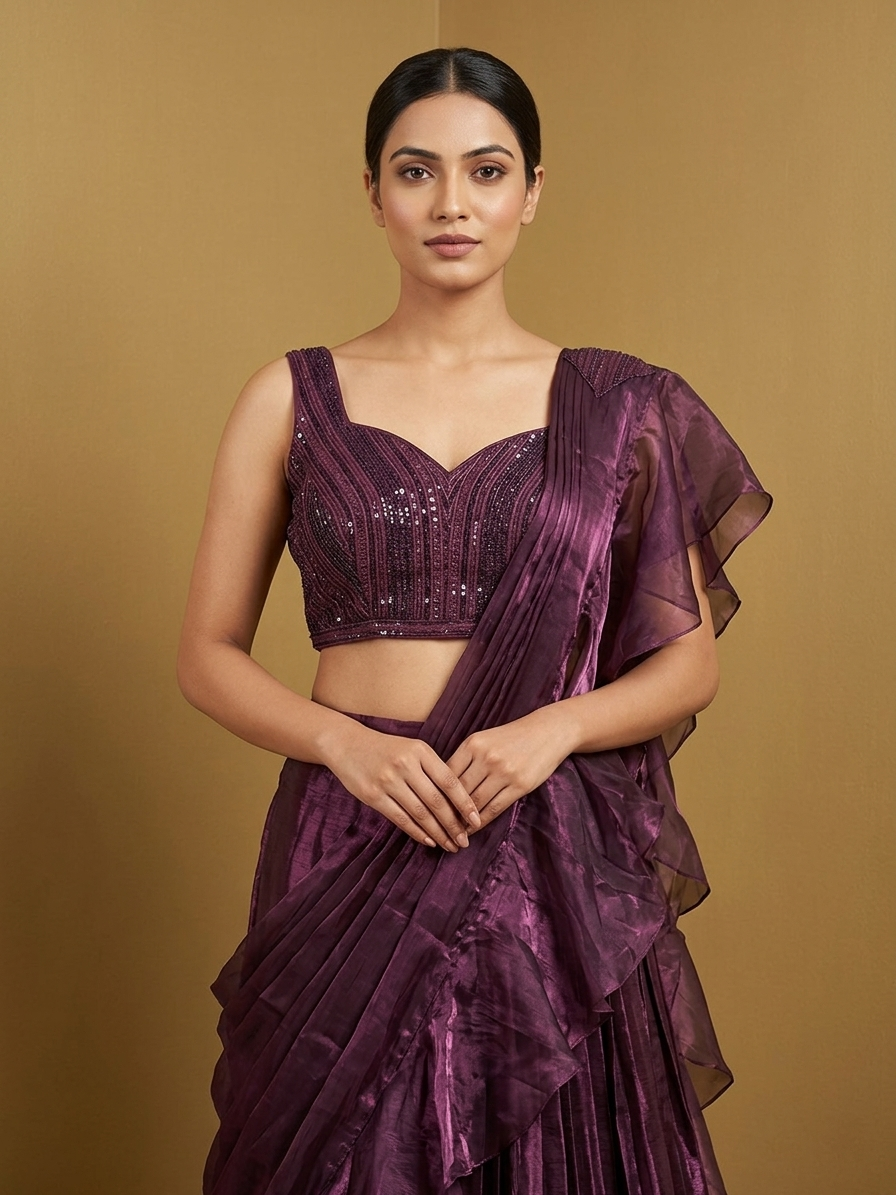 Ruffle Readymade Saree with Sequin Blouse